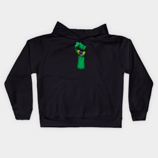 Flag of Brazil on a Raised Clenched Fist Kids Hoodie